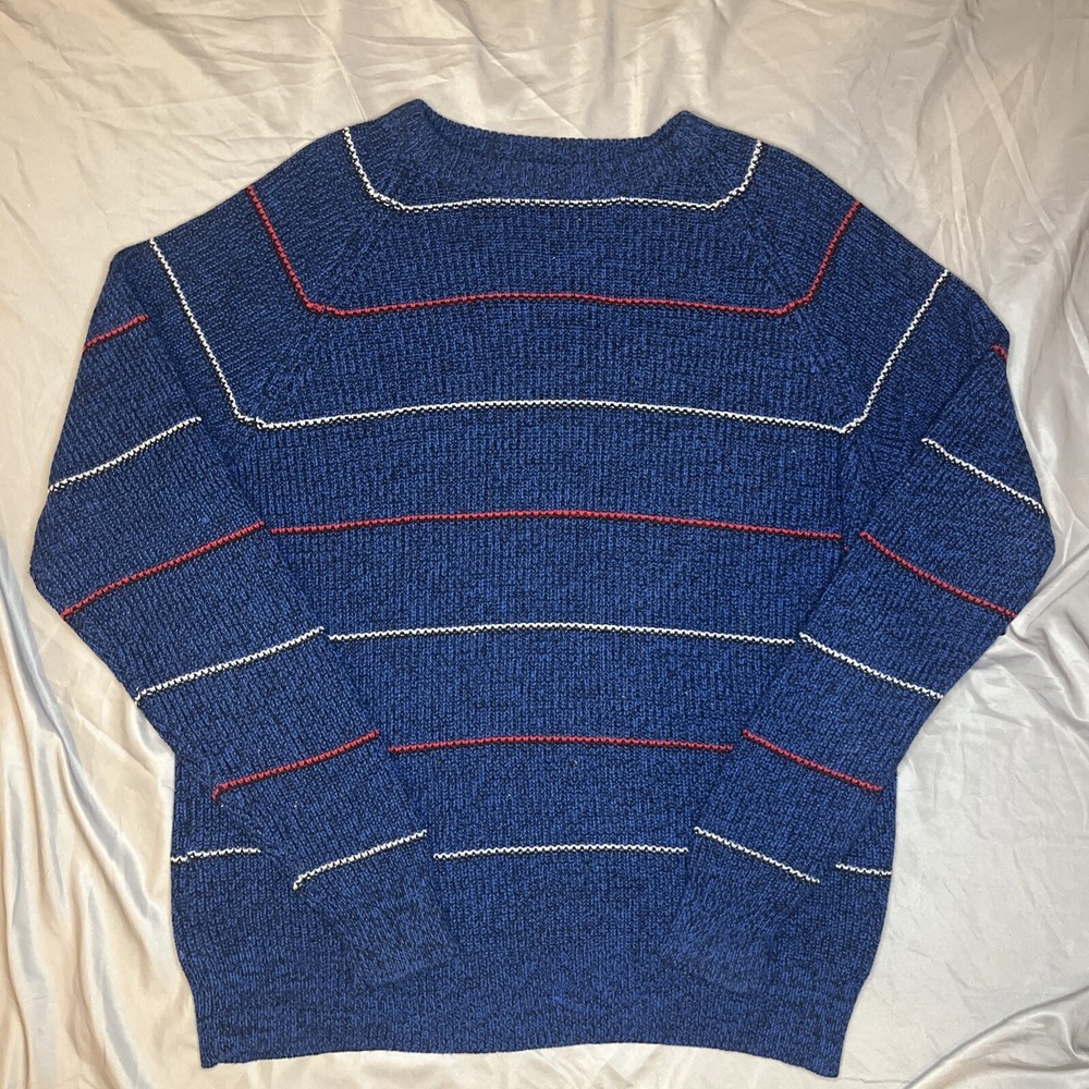 VTG 90s Horseradish‎ Blue Striped Lightweight Knit Sweater Acrylic Size Large